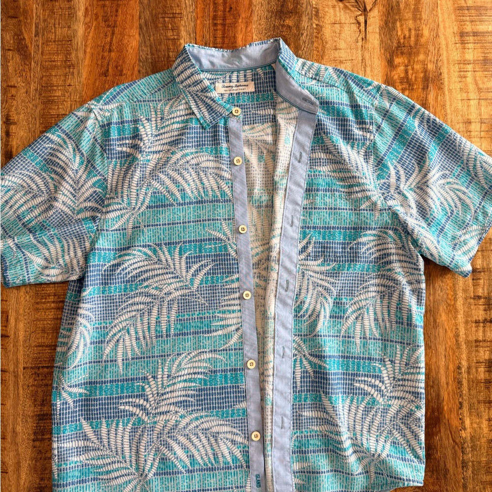 Tommy Bahama Short-Sleeve Palm Print Shirt - Turquoise & White